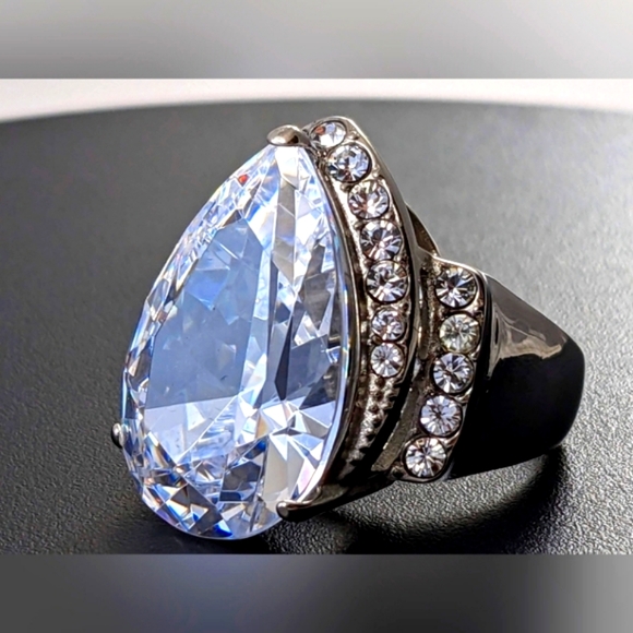 Huge Pear shaped CZ Stainless Steel Ring - Picture 2 of 11